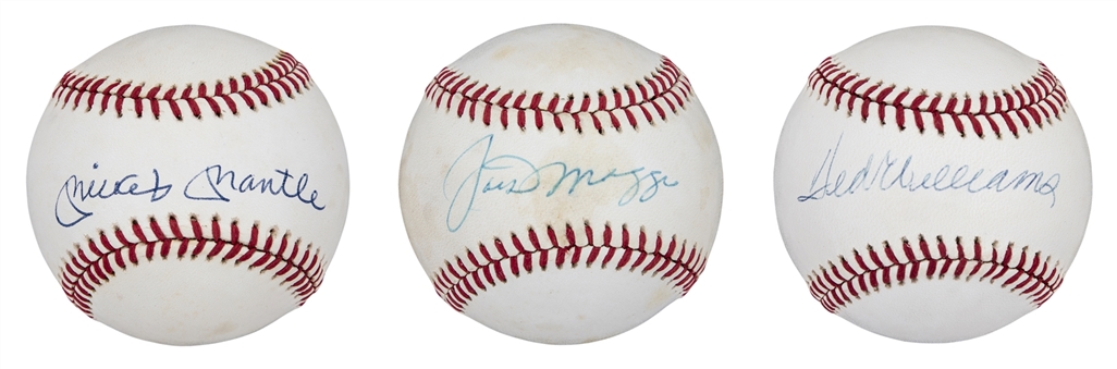 Lot of (3) Hall of Famers Single Signed Baseball Including Mantle, Williams and DiMaggio (SGC)